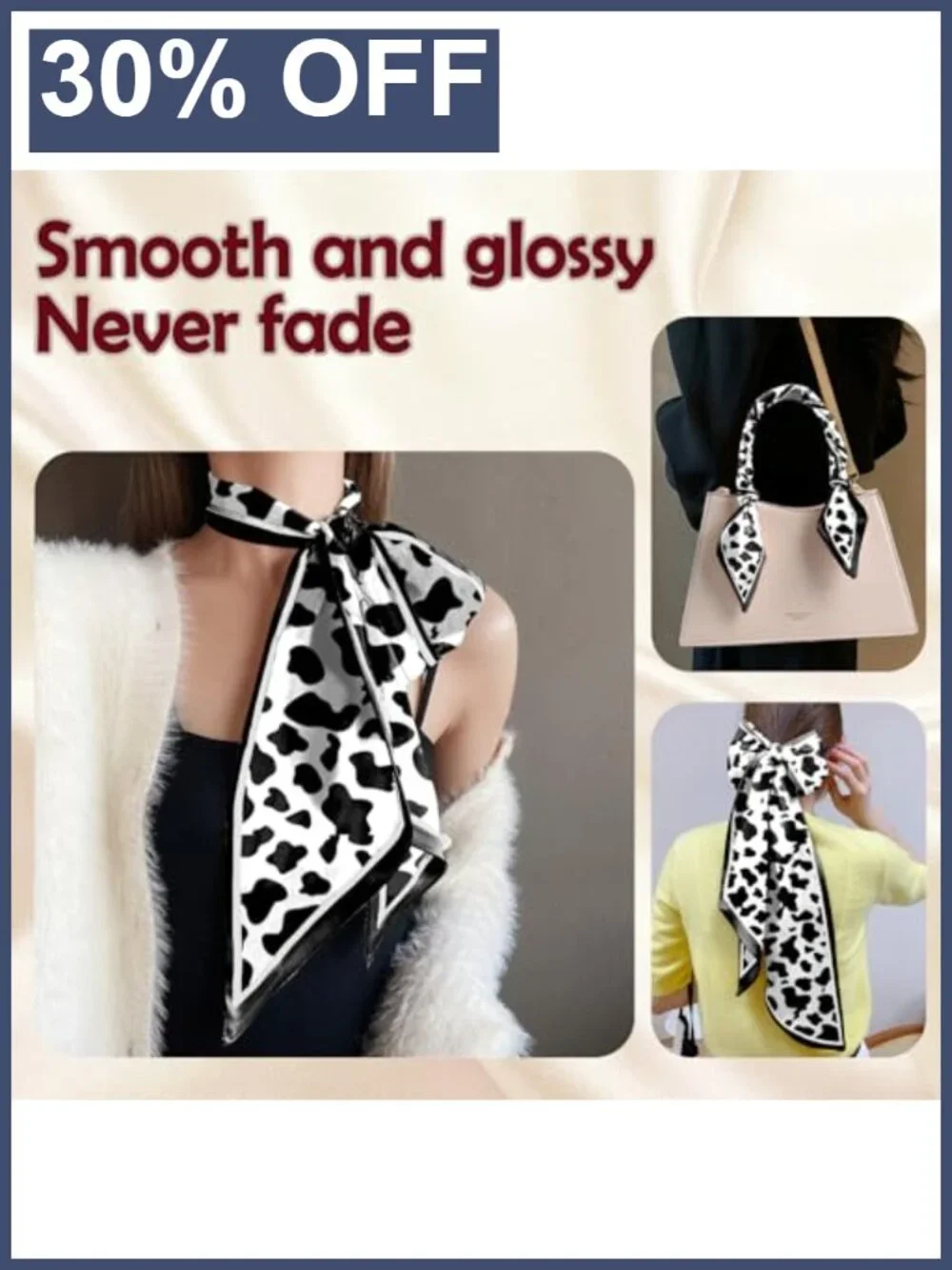 Satin Silk Feeling Long Neck Hair Scarf Handbag Accessory